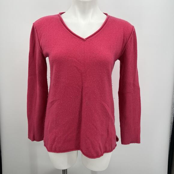 Sundance Hot Pink V Neck Cashmere Sweater Small - Picture 1 of 8